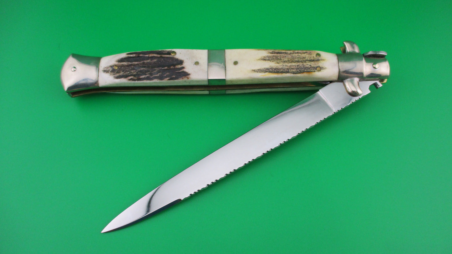 M ITALY INOX 33cm Italian Transitional Customized Stag & File work switchblade knife