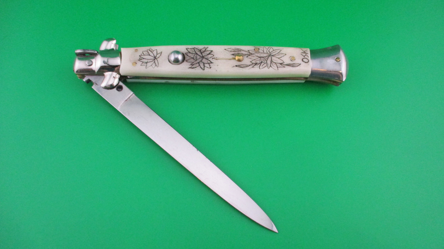 J INOX 28cm Italian Swivel bolster Scrimshaw Koi Fish automatic knife OSK MULAS