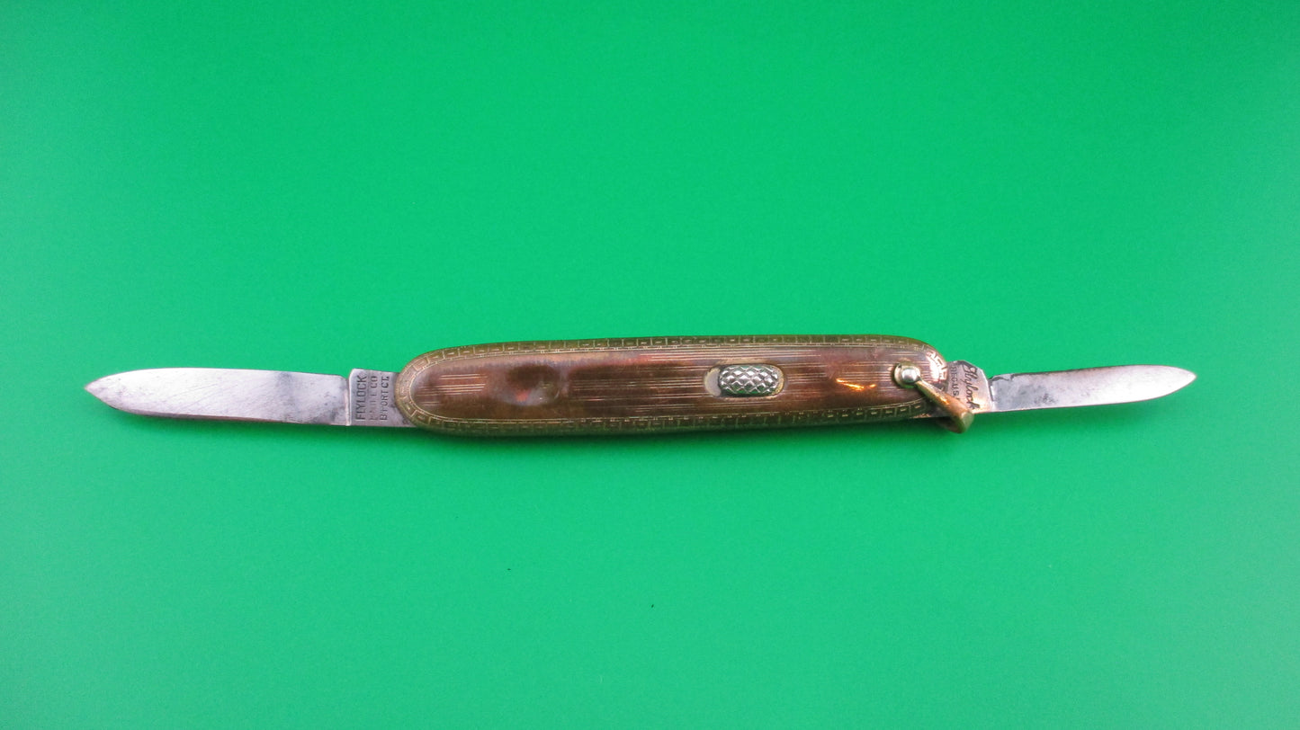 Flylock Small Gold double switchblade vintage knife w/shackle