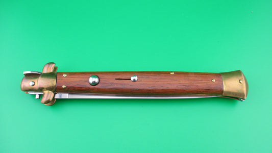 INOX ITALY STAINLESS 33cm Italian Swivel Bolster Wood Brass switchblade knife