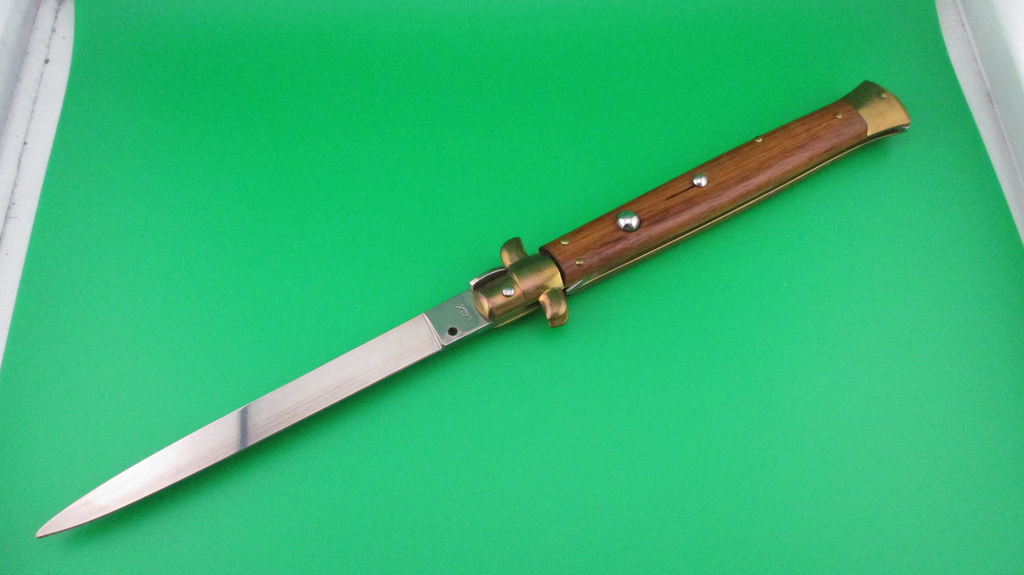 INOX ITALY STAINLESS 33cm Italian Swivel Bolster Wood Brass switchblade knife