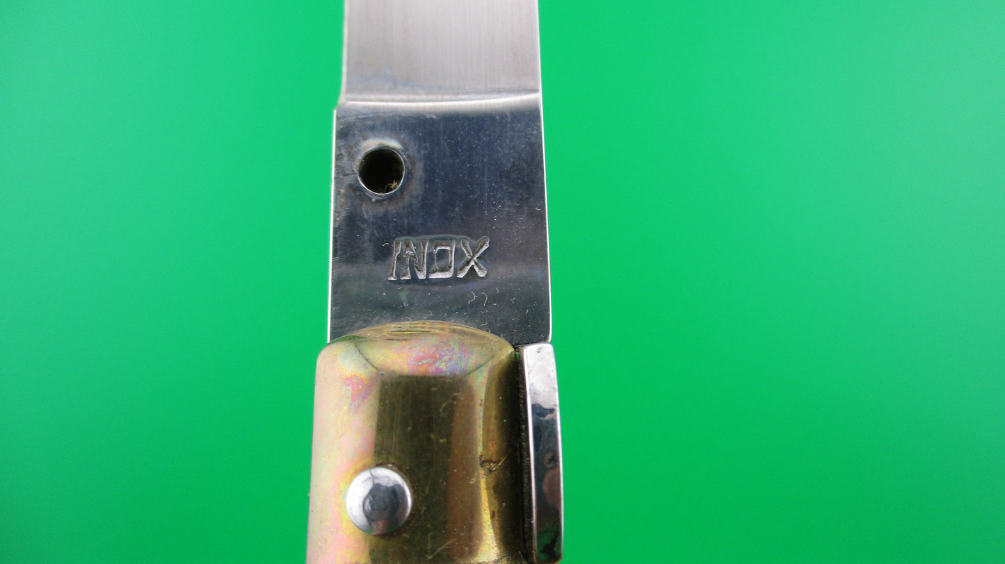 INOX ITALY STAINLESS 33cm Italian Swivel Bolster Wood Brass switchblade knife