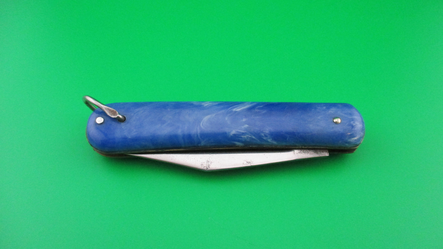 COLONIAL SHUR-SNAP Fatjack Blue & White swirl vintage 1950s switchblade knife