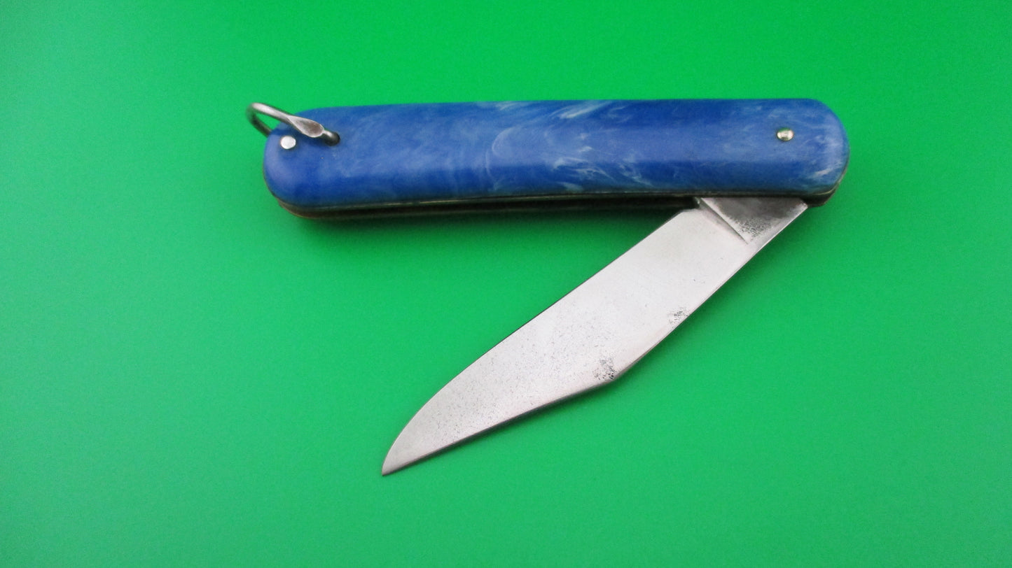 COLONIAL SHUR-SNAP Fatjack Blue & White swirl vintage 1950s switchblade knife