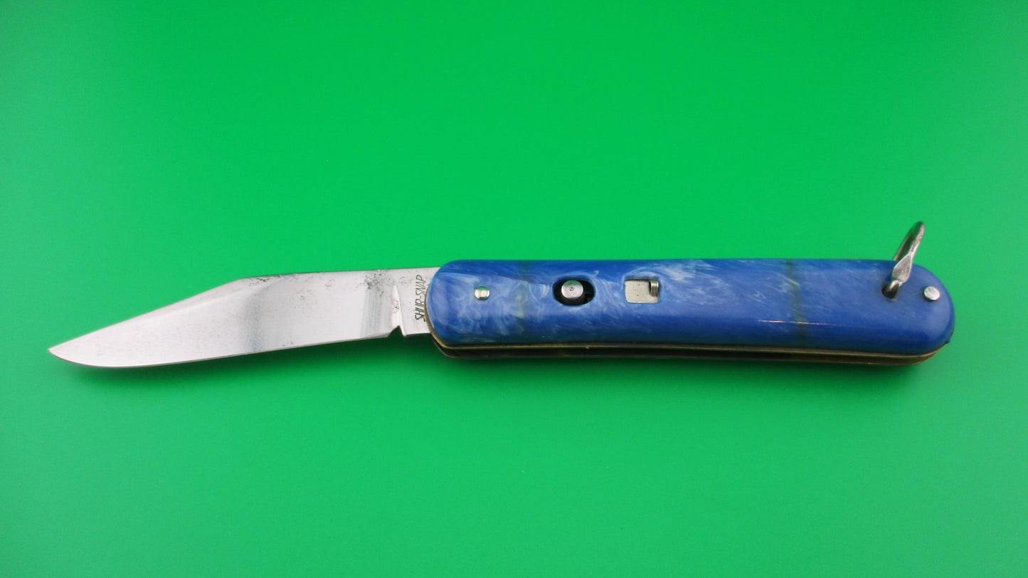 COLONIAL SHUR-SNAP Fatjack Blue & White swirl vintage 1950s switchblade knife