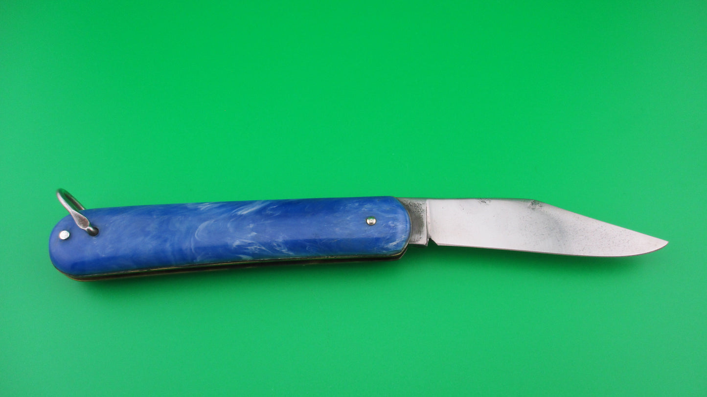 COLONIAL SHUR-SNAP Fatjack Blue & White swirl vintage 1950s switchblade knife