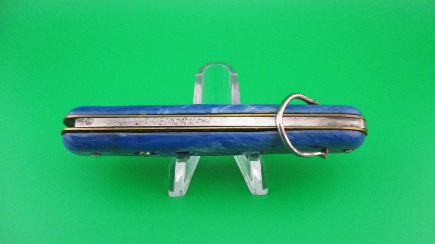 COLONIAL SHUR-SNAP Fatjack Blue & White swirl vintage 1950s switchblade knife