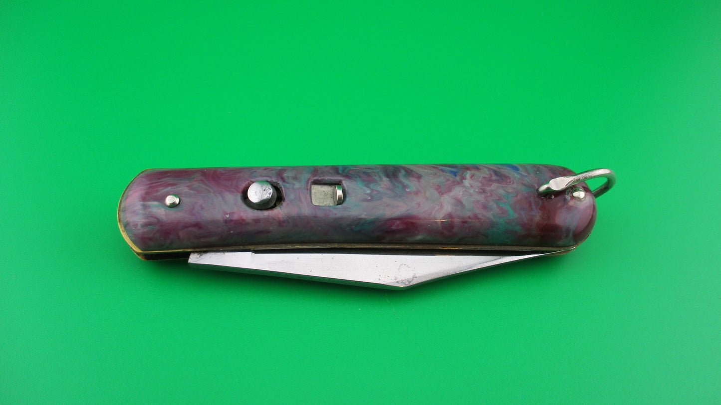 Colonial JIFFY Fatjack Maroon Green swirl Vintage switchblade knife