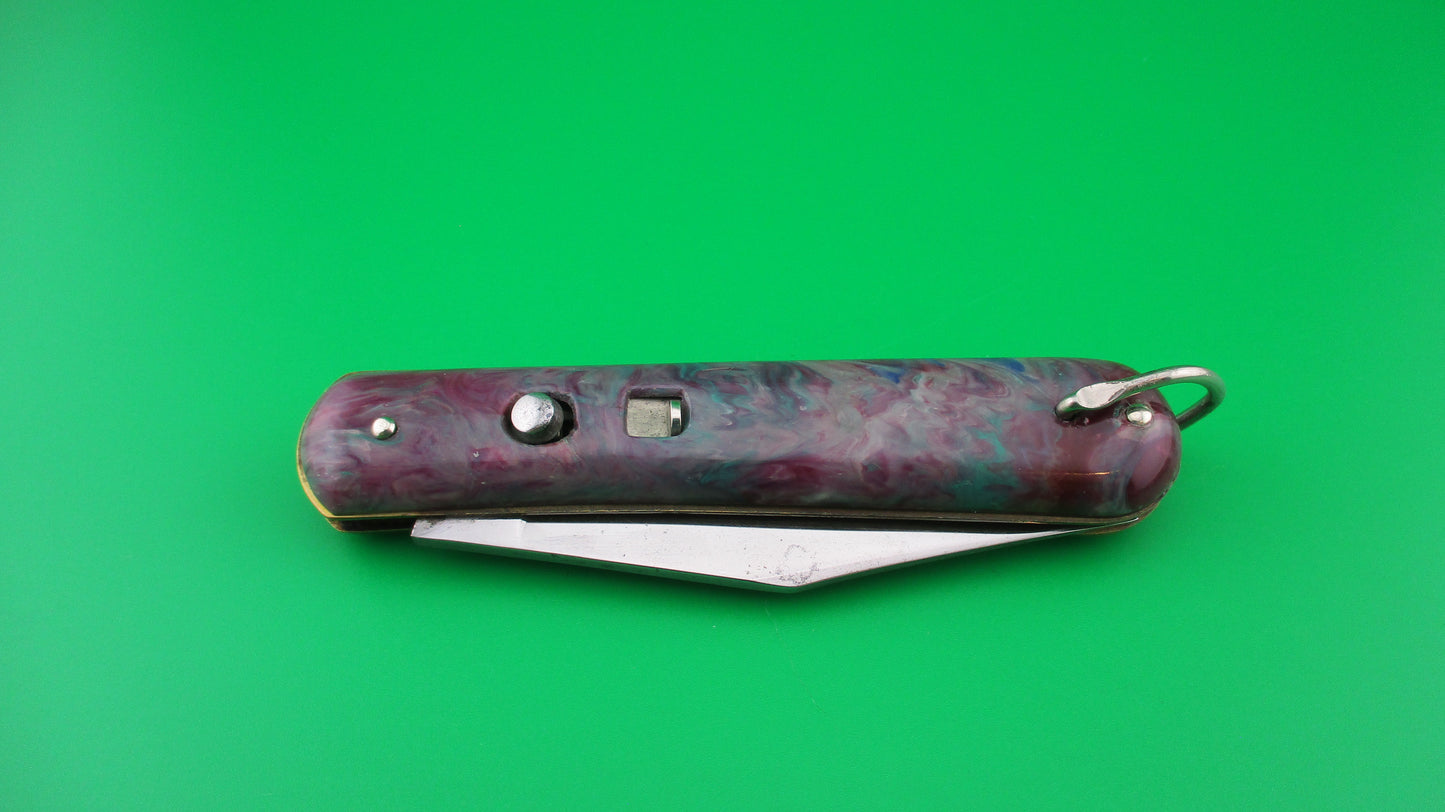 Colonial JIFFY Fatjack Maroon Green swirl Vintage switchblade knife