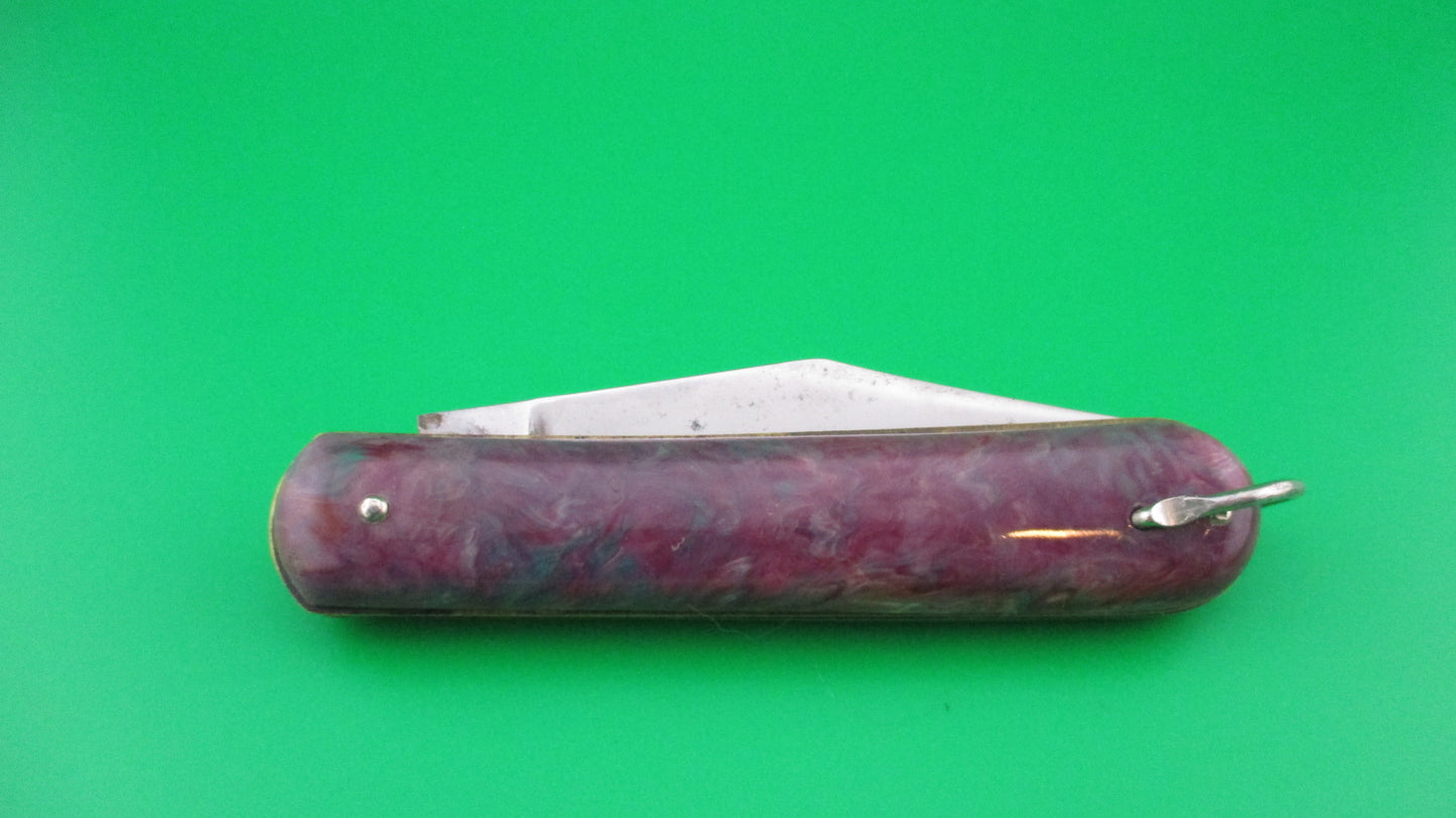 Colonial JIFFY Fatjack Maroon Green swirl Vintage switchblade knife