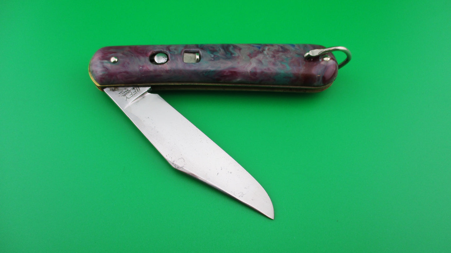 Colonial JIFFY Fatjack Maroon Green swirl Vintage switchblade knife