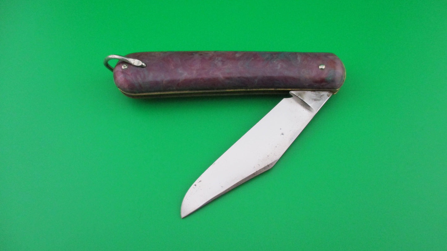 Colonial JIFFY Fatjack Maroon Green swirl Vintage switchblade knife