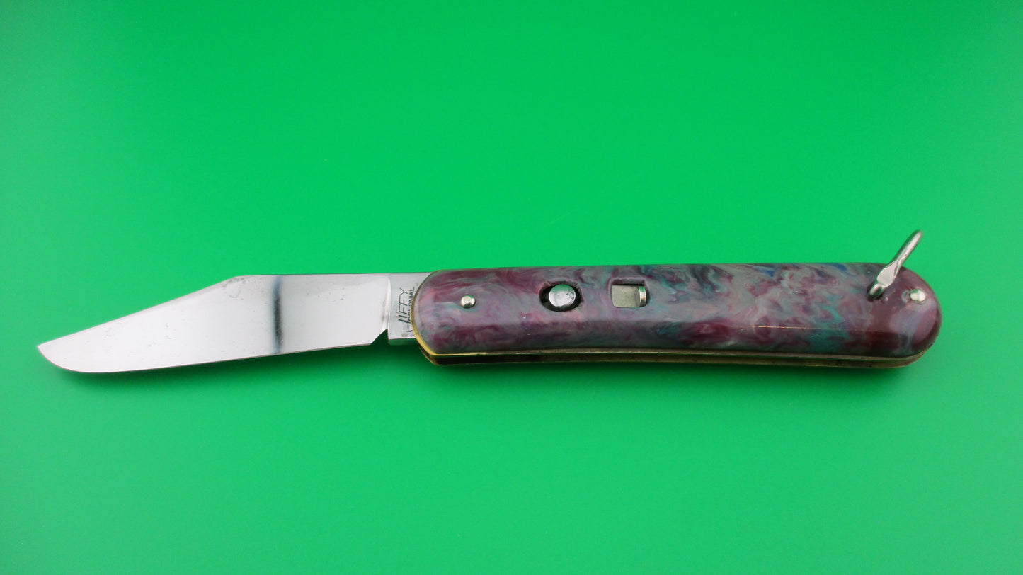 Colonial JIFFY Fatjack Maroon Green swirl Vintage switchblade knife