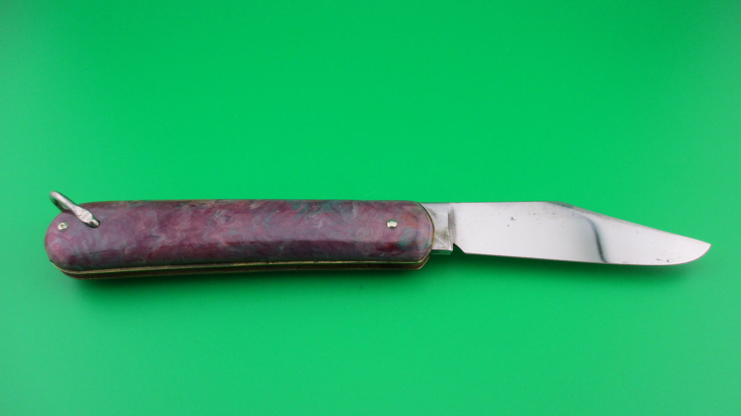 Colonial JIFFY Fatjack Maroon Green swirl Vintage switchblade knife