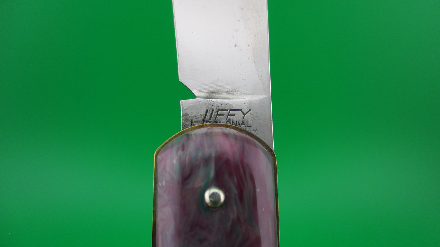 Colonial JIFFY Fatjack Maroon Green swirl Vintage switchblade knife