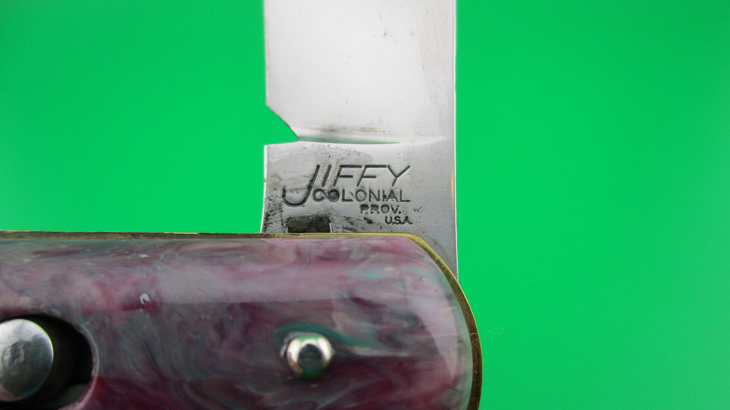 Colonial JIFFY Fatjack Maroon Green swirl Vintage switchblade knife