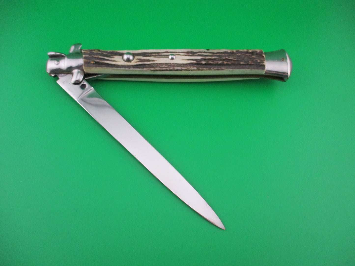 B Rostfrei 33cm Italian Stiletto Stag Swivel Bolster Vintage Automatic knife