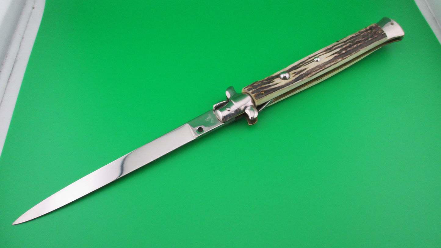 B Rostfrei 33cm Italian Stiletto Stag Swivel Bolster Vintage Automatic knife