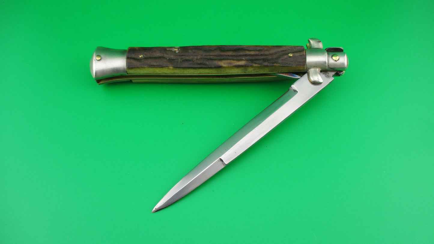 CORICAMA INOX ITALY 28cm Italian Picklock Stag vintage switchblade knife square tab