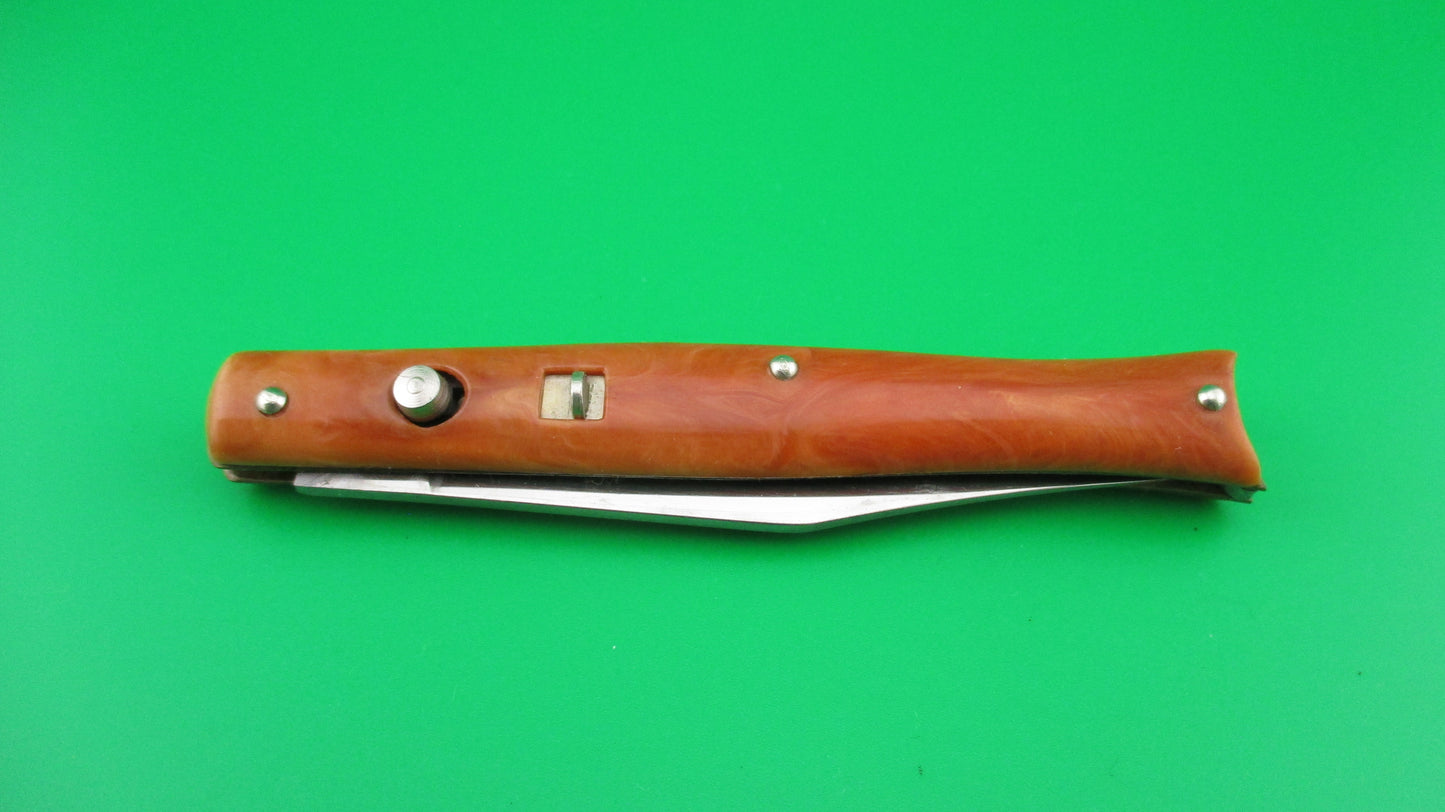 Edgemaster Fishtail Tan swirl Vintage American switchblade knife