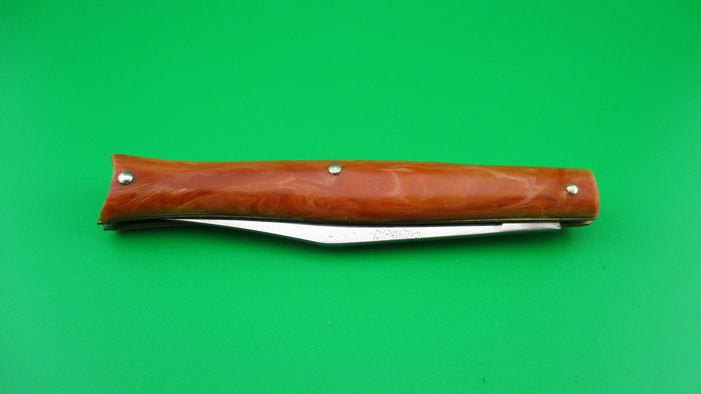 Edgemaster Fishtail Tan swirl Vintage American switchblade knife