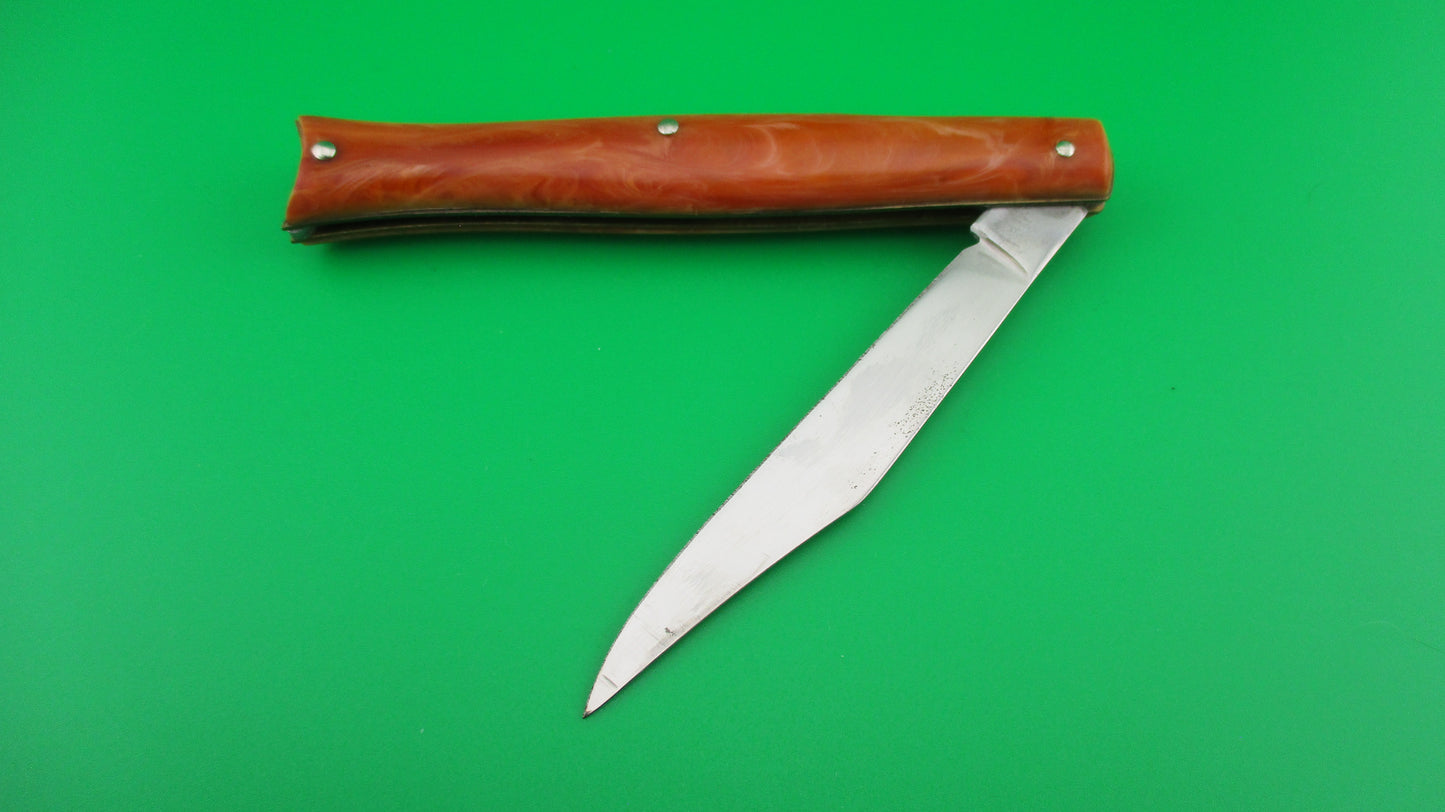 Edgemaster Fishtail Tan swirl Vintage American switchblade knife