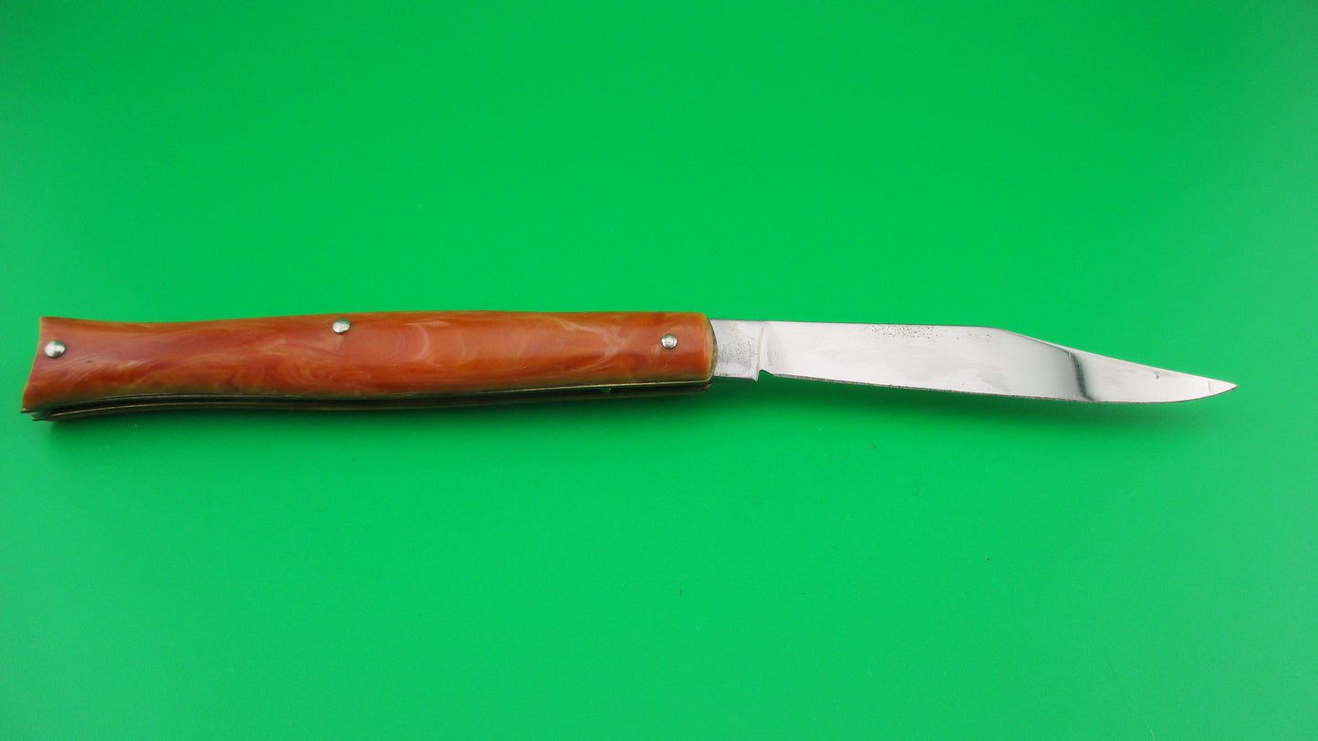 Edgemaster Fishtail Tan swirl Vintage American switchblade knife