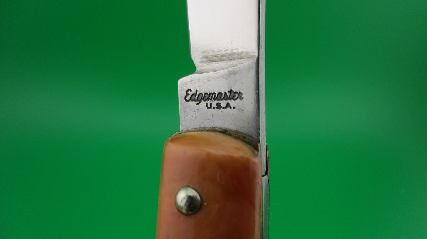 Edgemaster Fishtail Tan swirl Vintage American switchblade knife