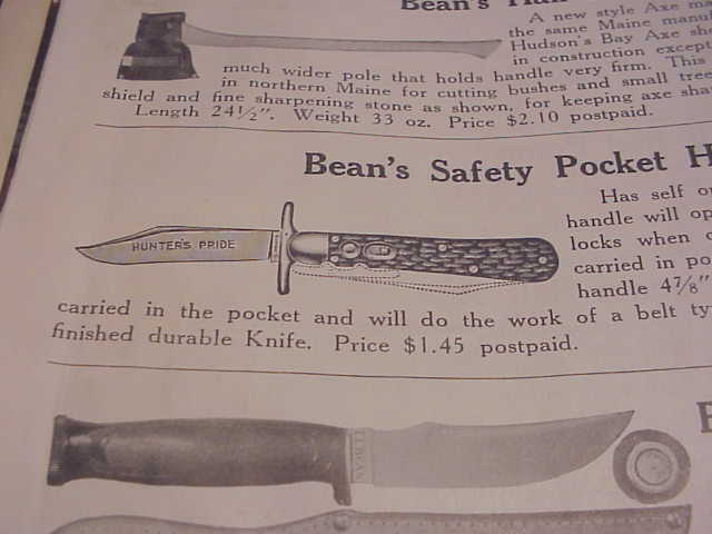 RARE LL BEAN Hunter's Pride folding guard vintage 1939 automatic knife & catalog