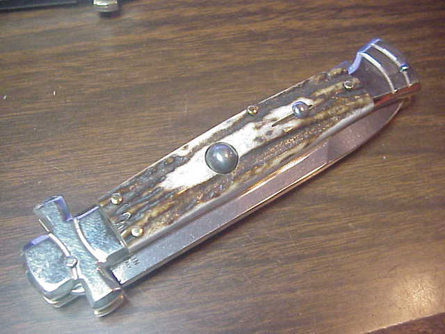AGA CAMPOLIN 23cm Italian Maltese Stag crossguard automatic knife w box