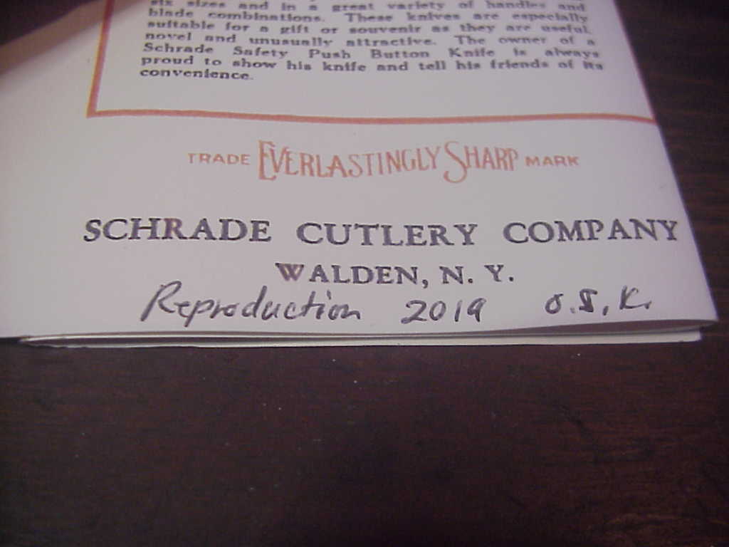 Schrade Safety Push Button Knife flyer pamphlet catalog Apple Valley