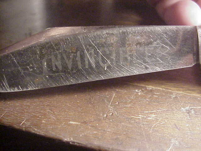 Press Button Knife Co #1000 INVINCIBLE antique switchblade knife good etch