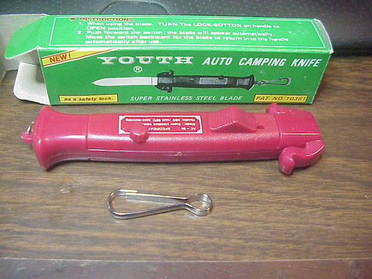 YOUTH AC-86 22cm TAIWAN OTF Auto Camping Knife vintage NOS RED switchblade w/ safety