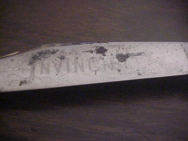 Press Button Knife Co #1000 INVINCIBLE antique switchblade knife good etch