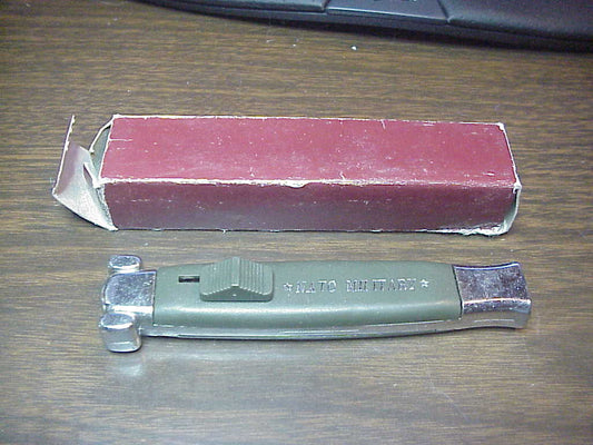 NATO MILITARY OTF 20cm STAINLESS ROSTFREI Green & Silver DA switchblade knife