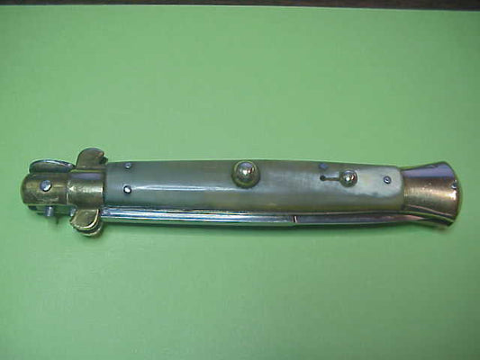 1940s 26cm Italian Brass Flat Guard Picklock Honey & Cream Horn Vintage Automatic knife