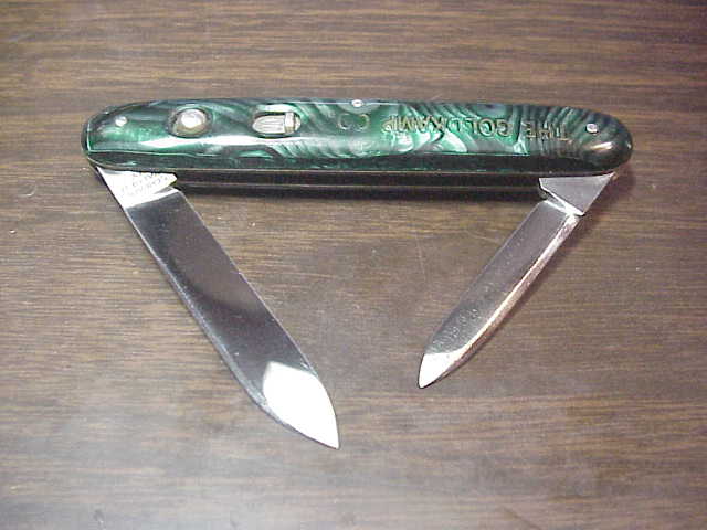 SCHRADE WALDEN Medium Double Green Pearl Advertising MINT automatic knife