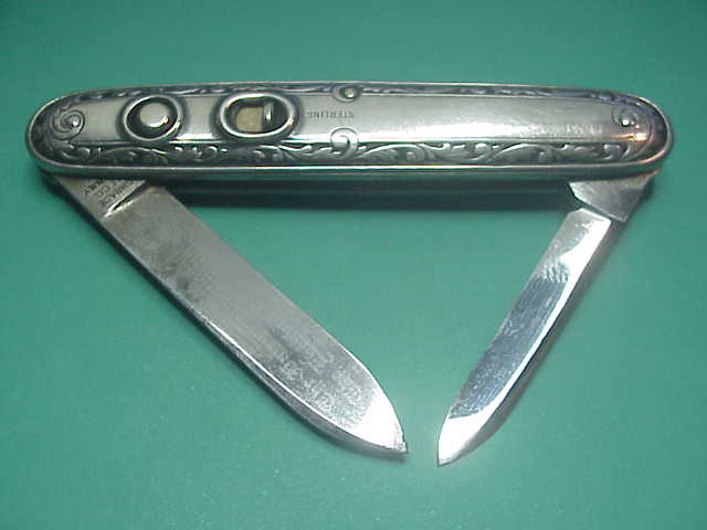 Schrade Cut Co 740SSD Medium double Sterling Silver Patriot Evening News automatic knife