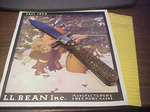 RARE LL Bean 4 7/8" Hunter's Pride Jigged bone Vintage automatic knife