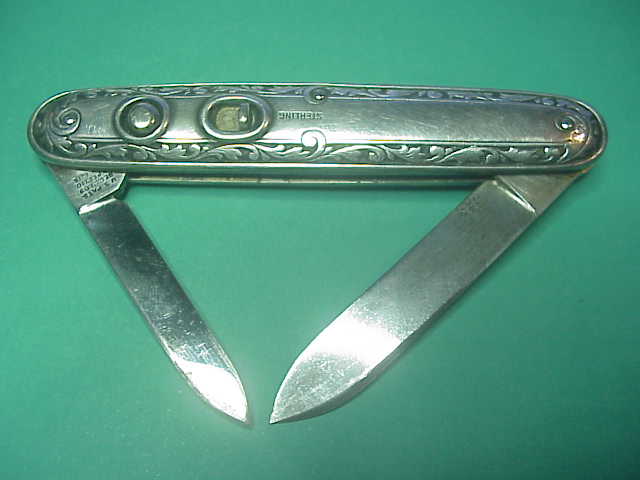 Schrade Cut Co 740SSD Medium double Sterling Silver Patriot Evening News automatic knife