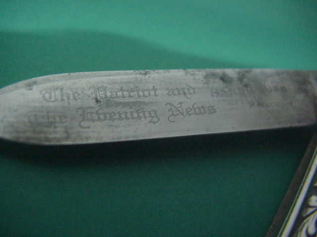 Schrade Cut Co 740SSD Medium double Sterling Silver Patriot Evening News automatic knife