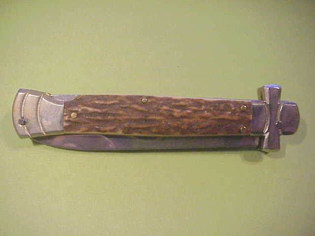 AGA CAMPOLIN 23cm Italian Maltese Stag crossguard automatic knife w box